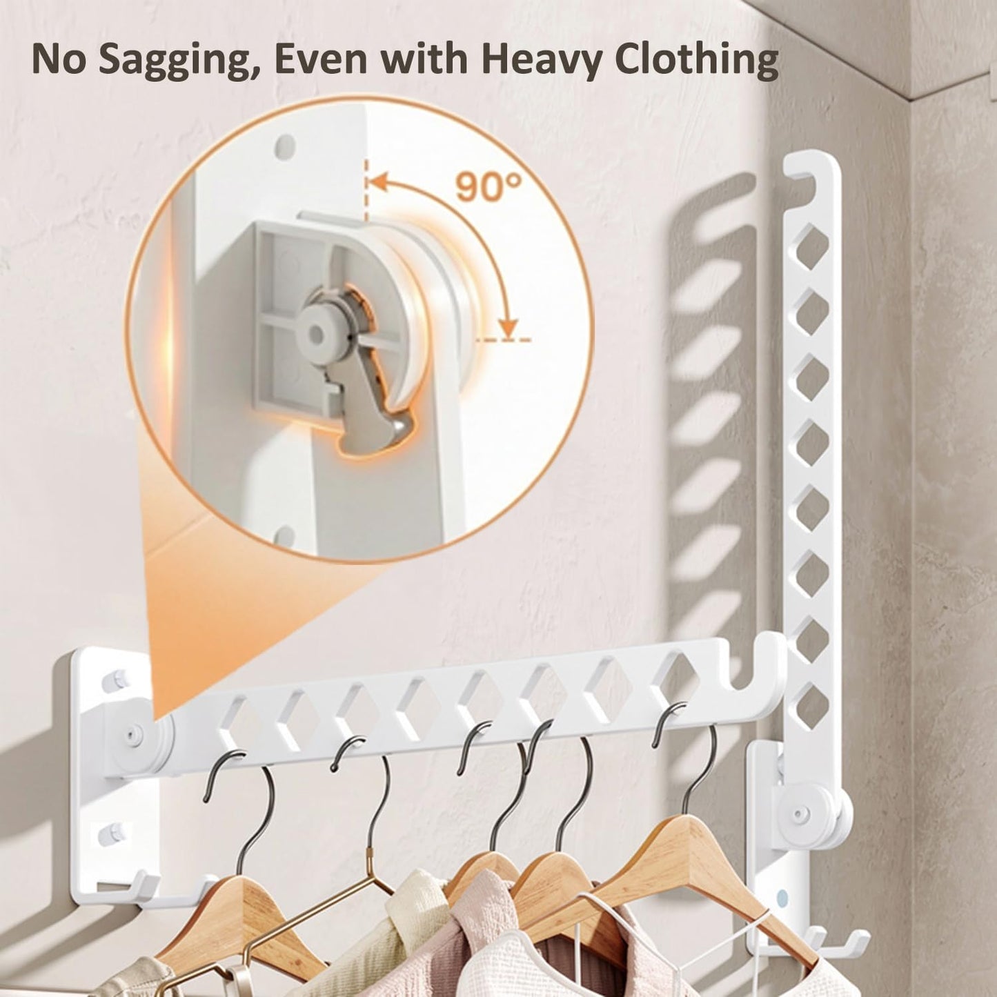 Laundry Drying Rack Wall Mounted Foldable Clothes Drying Rack for Laundry Room, Stainless Steel 11 Hanging Points No-Slide Folding Arm with 4 Angles Rustproof for Bathroom – White 2 Pack