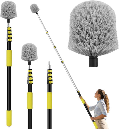 26FT High Reach Cobweb Duster with Extension Pole, Spider Web Brush for Cleaning with 5-20FT Telescopic Pole, 8" Larger Extendable Duster for High Indoor & Outdoor Webs