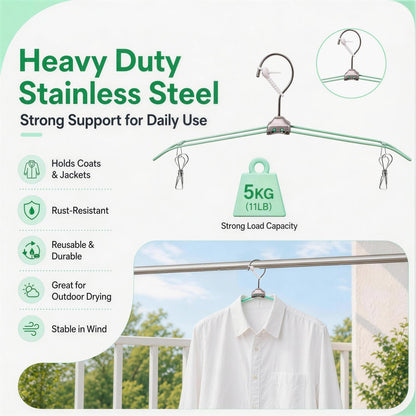 ROOM127 Travel Hangers with Clips, 5 Pack Foldable Stainless Steel Hangers | Windproof Non-Slip Portable Clothes Hangers for Cruise, Camping, RV, Hotel, Suitcase, Silver