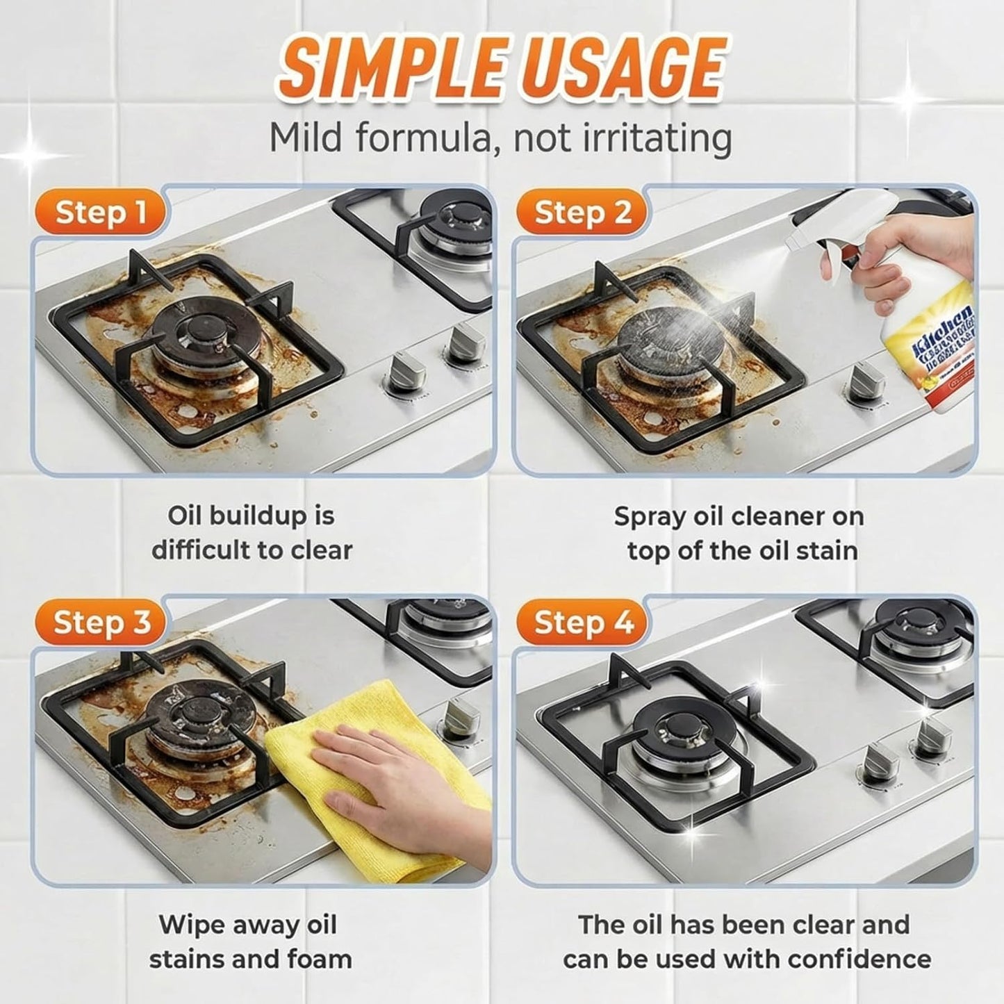 Kitchen Heavy Oil Cleaner Spray 8Oz, All Purpose Foaming Degreaser, Grease Remover for Stove, Oven, Range Hood, Counters & Multi-Surface Household Cleaning (1set)