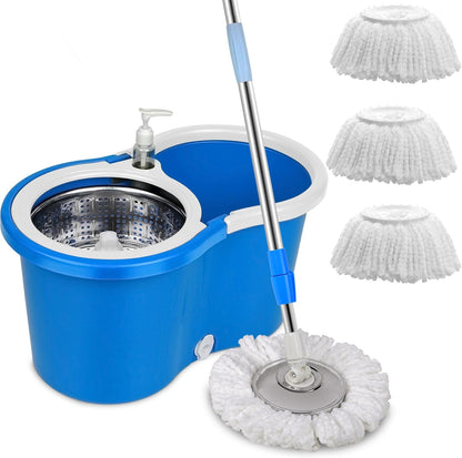Spin Mop and Bucket with Wringer Set, 360° Spinning Mop Bucket System with 3 Microfiber Mop Replacement Heads and 61" Stainless Steel Adjustable Handle for Floor Cleaning