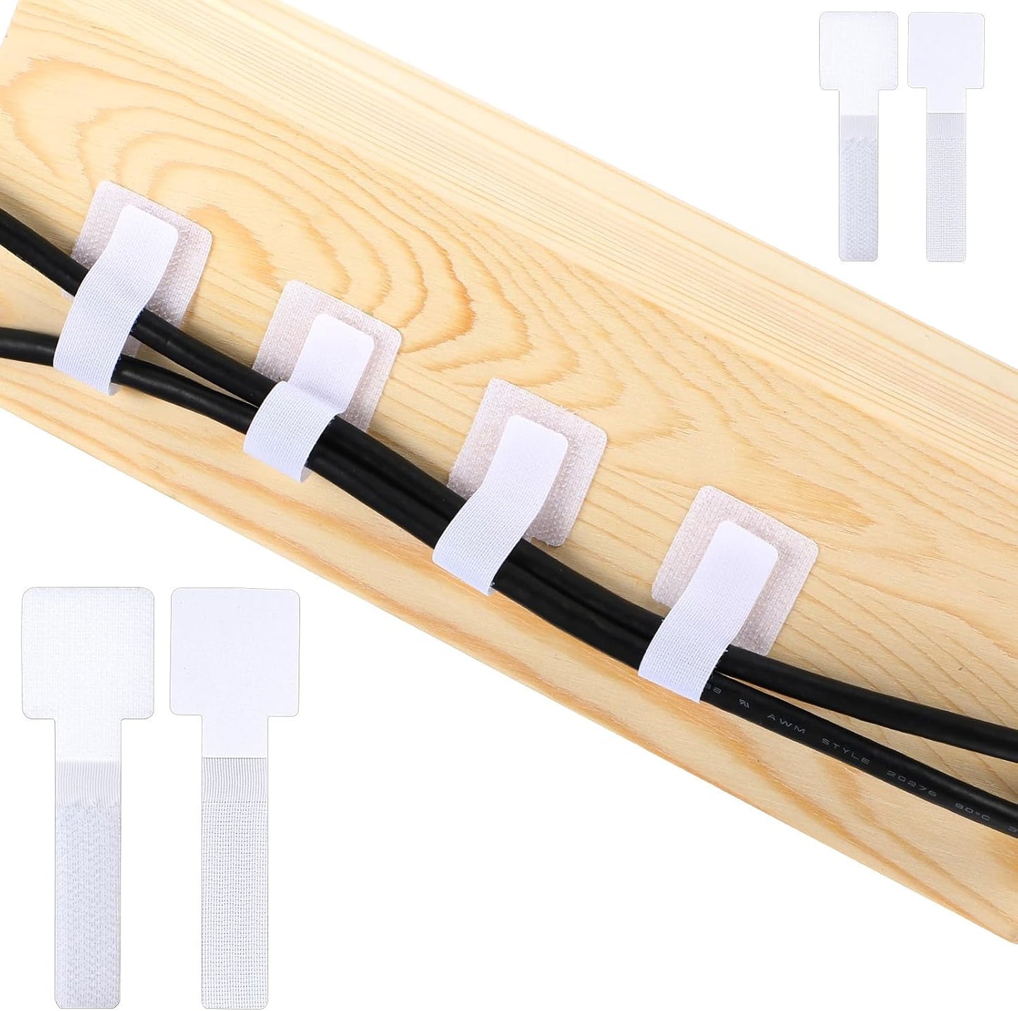 50 Pcs Cable Management Under Desk Wire Clips Under Table Hook and Loop Cable Straps White Adjustable Self-Adhesive Cables Ties Reusable Cord Organizer Holder for Home, Office
