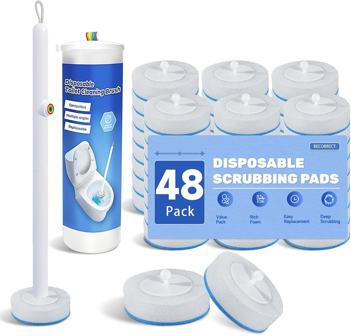 Disposable Toilet Cleaning Brush Kit with 18 Refill Heads, One-Press Release, Built-in Cleaning Solution, Wall-Mounted Storage, Ideal for Bathroom, Home, Rental and Airbnb