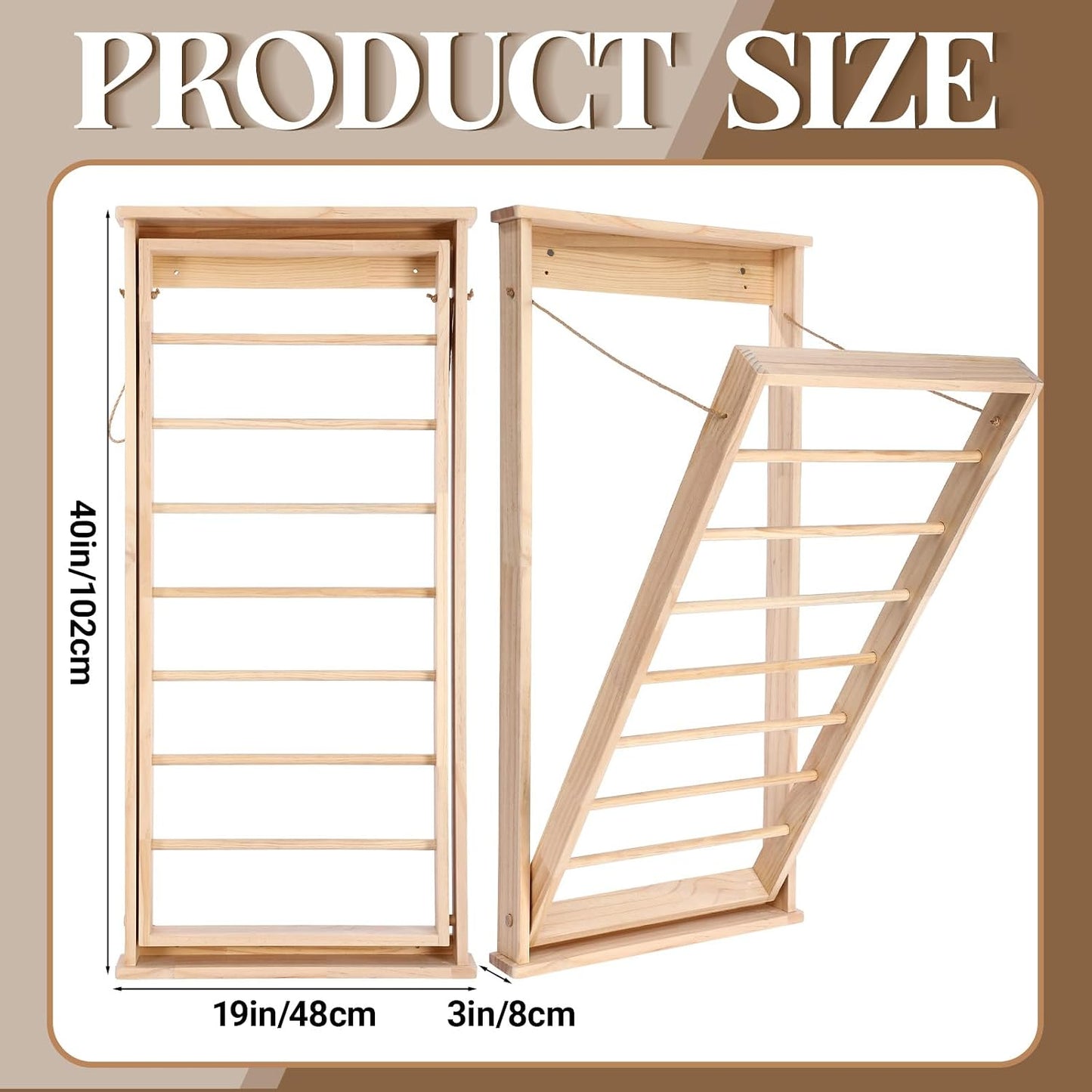 Novabright 1 Pcs Wall Mounted Drying Rack with Wooden Rod, Foldable Space-Saving Hanging Clothes Drying Rack for Laundry Room Storage Bathroom (40 x 19 x 3 Inch,Wood)