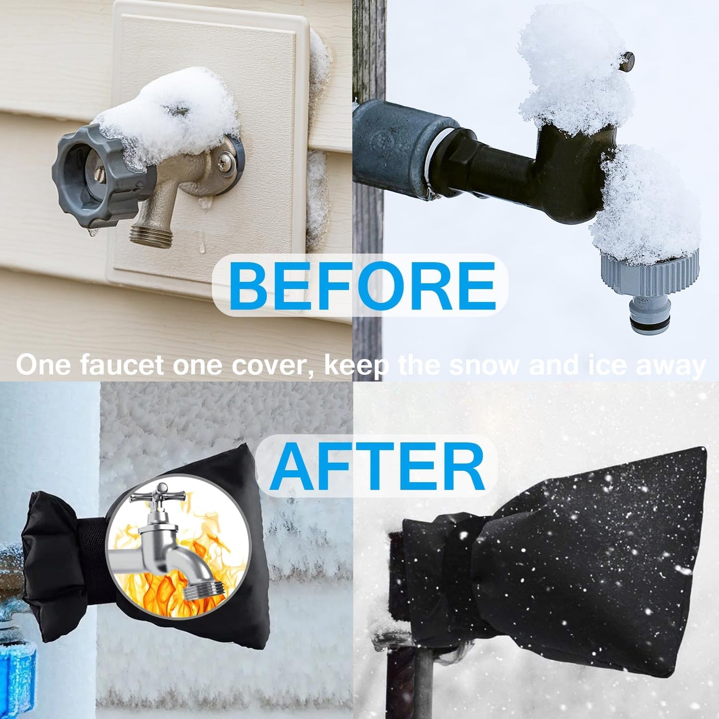 Outdoor Faucet Covers for Winter, Actgan 8.3"H x 6"W Thickened Outside Garden Faucet Socks for Freeze Protection, Reusable Insulated Faucet Covers, 2 Pack, Black