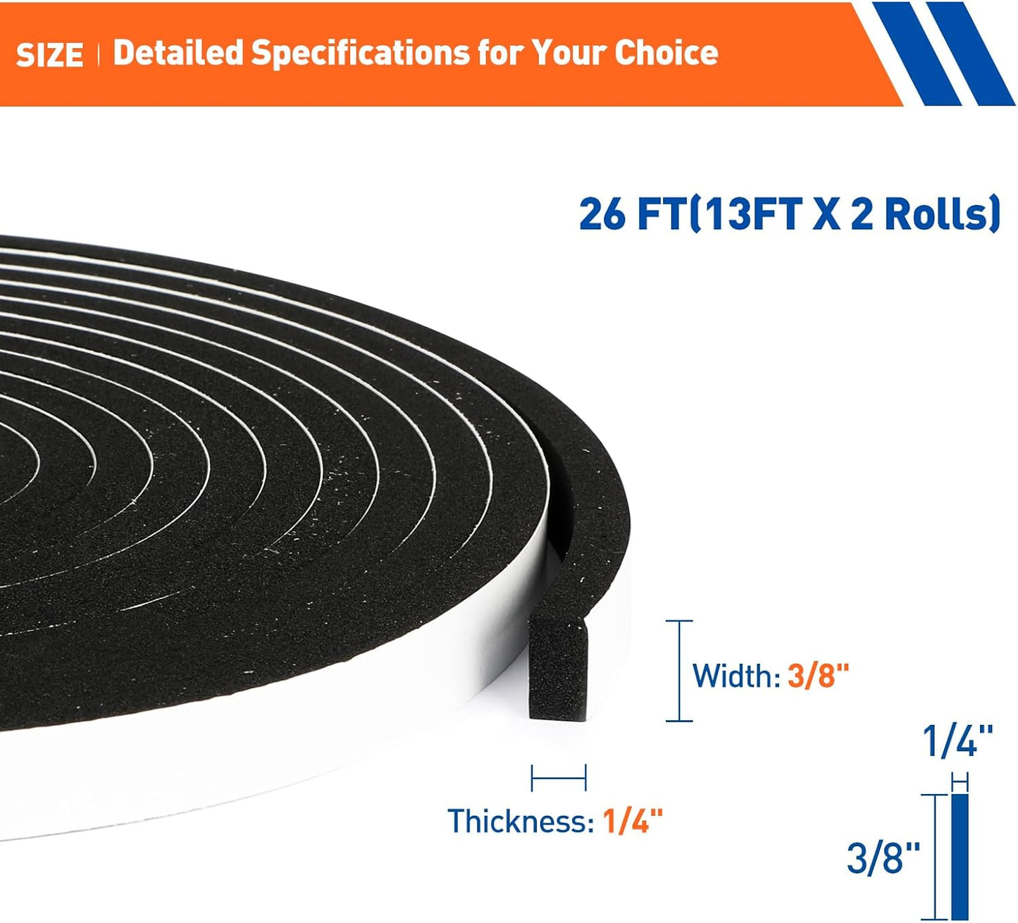 MAGZO Weather Stripping Door Seal, 1/2 Inch Wide X 1/8 Inch Thick Adhesive Foam Tape Soundproof Weatherstripping for Windows, 3 Rolls Total 50FT Black