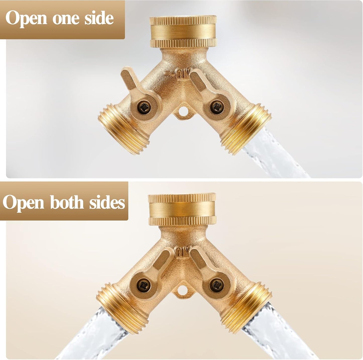 IPOW Solid Brass Body Backyard 2 Way Heavy Duty Y Valve Garden Hose Connector Splitter Adapter + 6 Rubber Hose Washers with Comfort Grip Use