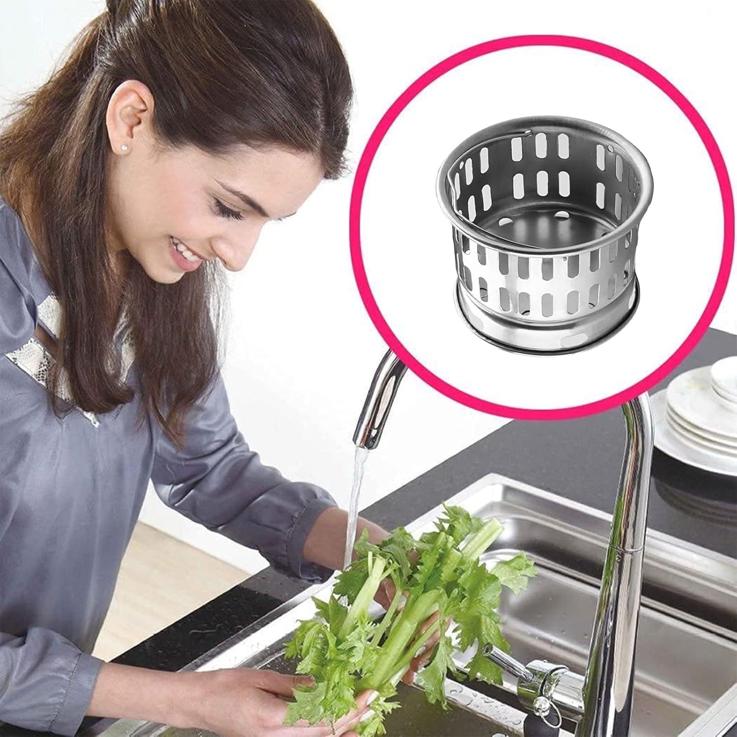 2PCS Sink Strainer Basket with Handle 3.03 inch Diameter Deep Cup with Handle Sink Drain Strainer Stainless Steel for Kitchen Sinks Tank