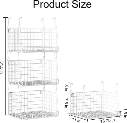 PUPPYCUTE 3-Pack Laundry Room Organization and Storage, Hanging Wire Basket for Laundry with 360°Rotating Hooks, Over Washer and Dryer Shelves, Laundry Organizers and Storage Basket, White