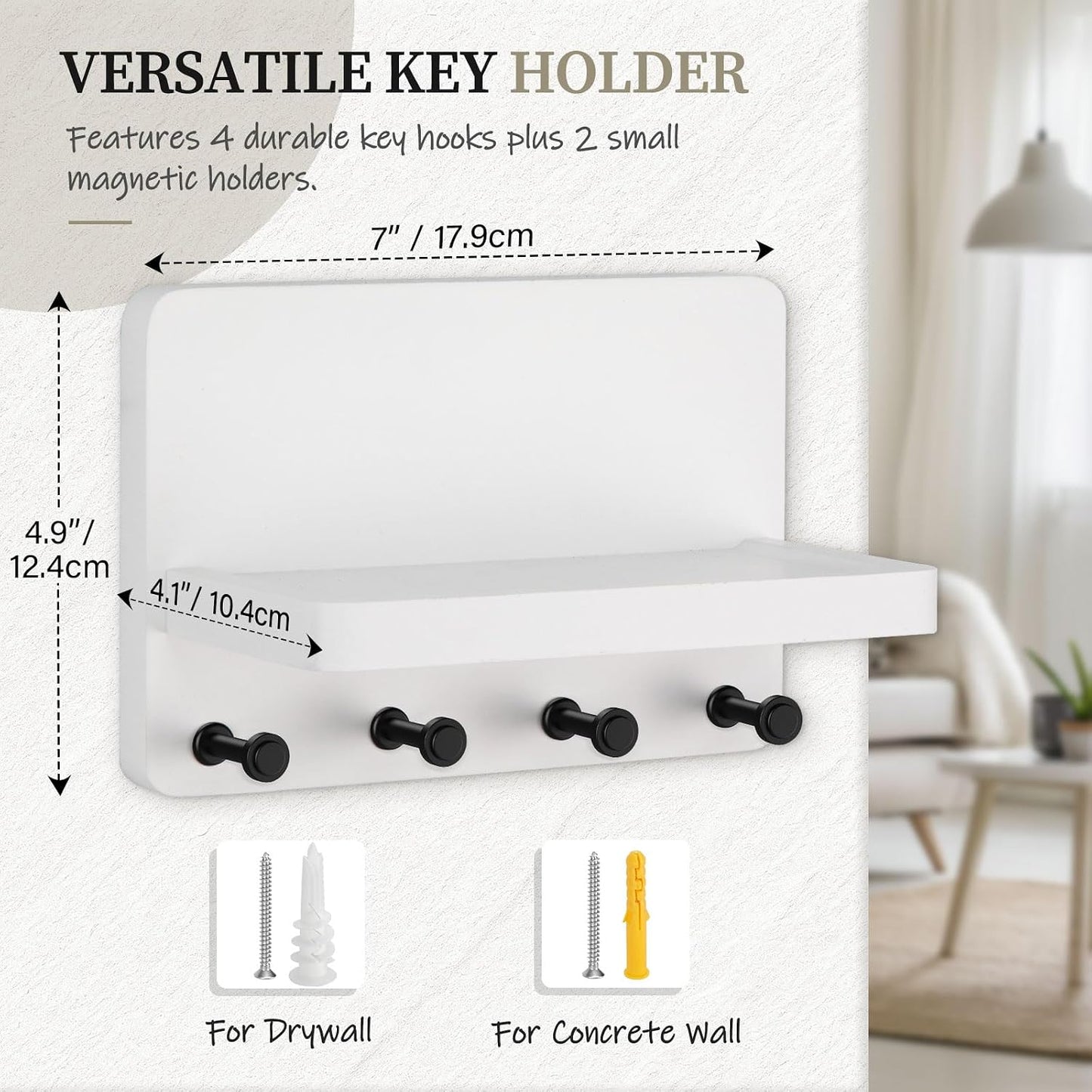 Nekon Key Holder for Wall with Shelf, Pine Wooden Key Hanger Wall Mounted, Farmhouse Wall Organizer for Home Entryway & Apartment (Standard, Wood)