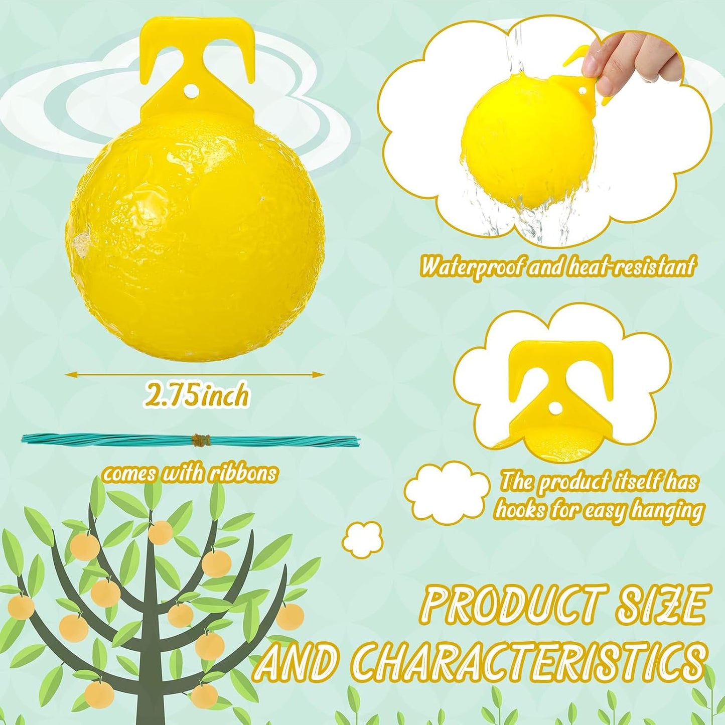 Qualirey 10 Pcs Sticky Fruit Fly Trap Ball Adhesive Fly Catching Ball Sticky Glue Fly Gnat Wasp Hornet Mosquito Bugs Flying Insects Trap Ball Traps (Yellow)