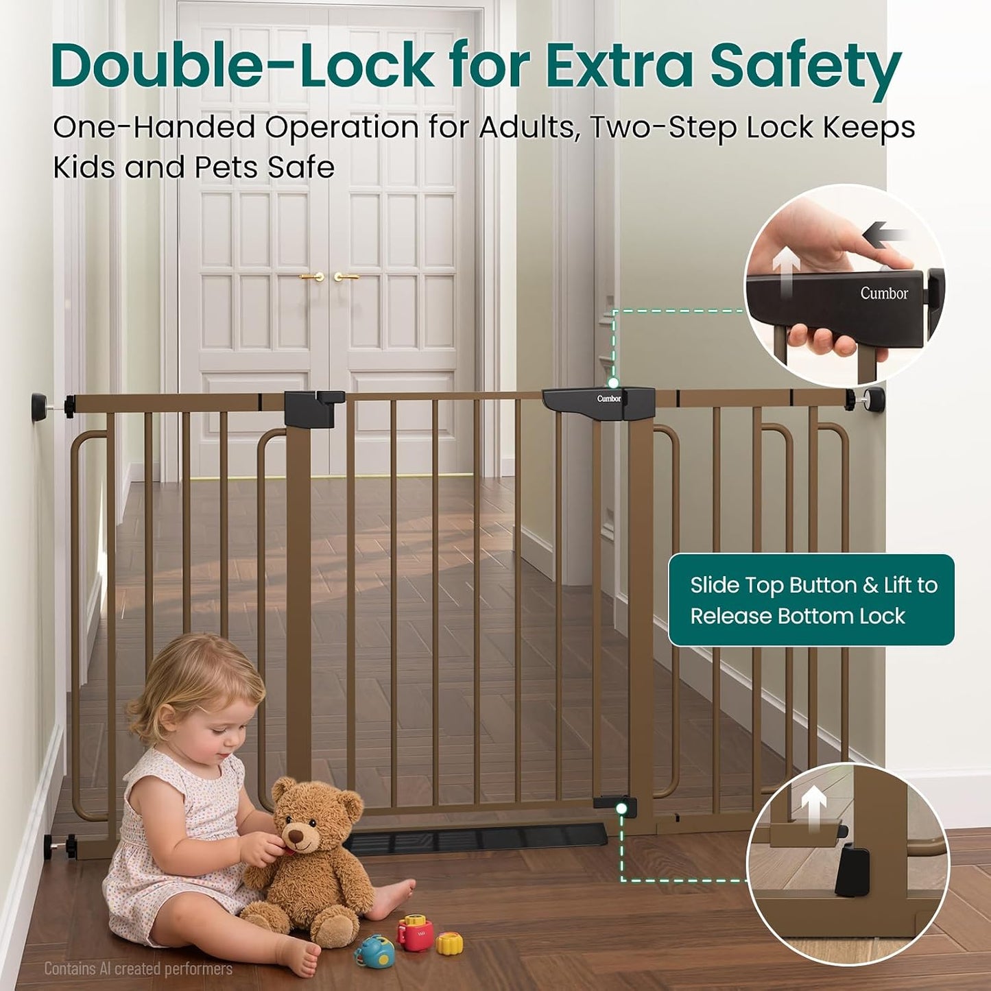 Cumbor 30-46" Baby Gate for Stairs, Mom's Choice Awards Winner-Auto Close Dog Gate for The House, Gifts for Mom, Easy Install Pressure Mounted Pet Gates for Doorways, Black