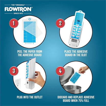 Flowtron Indoor Plug-in Fly Trap, 9W UV Light Electric Insect Trap with Adhesive Board – Silent Mosquito, Gnat & Fruit Fly Catcher, 375 Sq Ft Coverage (White)