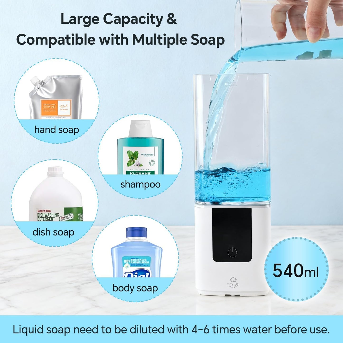 LAOPAO Soap Dispenser, Automatic Soap Dispenser Wall Mount Rechargeable Foaming Soap Pump for Bathroom Kitchen, Touchless Foam Soap Dispenser for Dish/Hand/Shower Soap, Home & Commercial, 540ml, White
