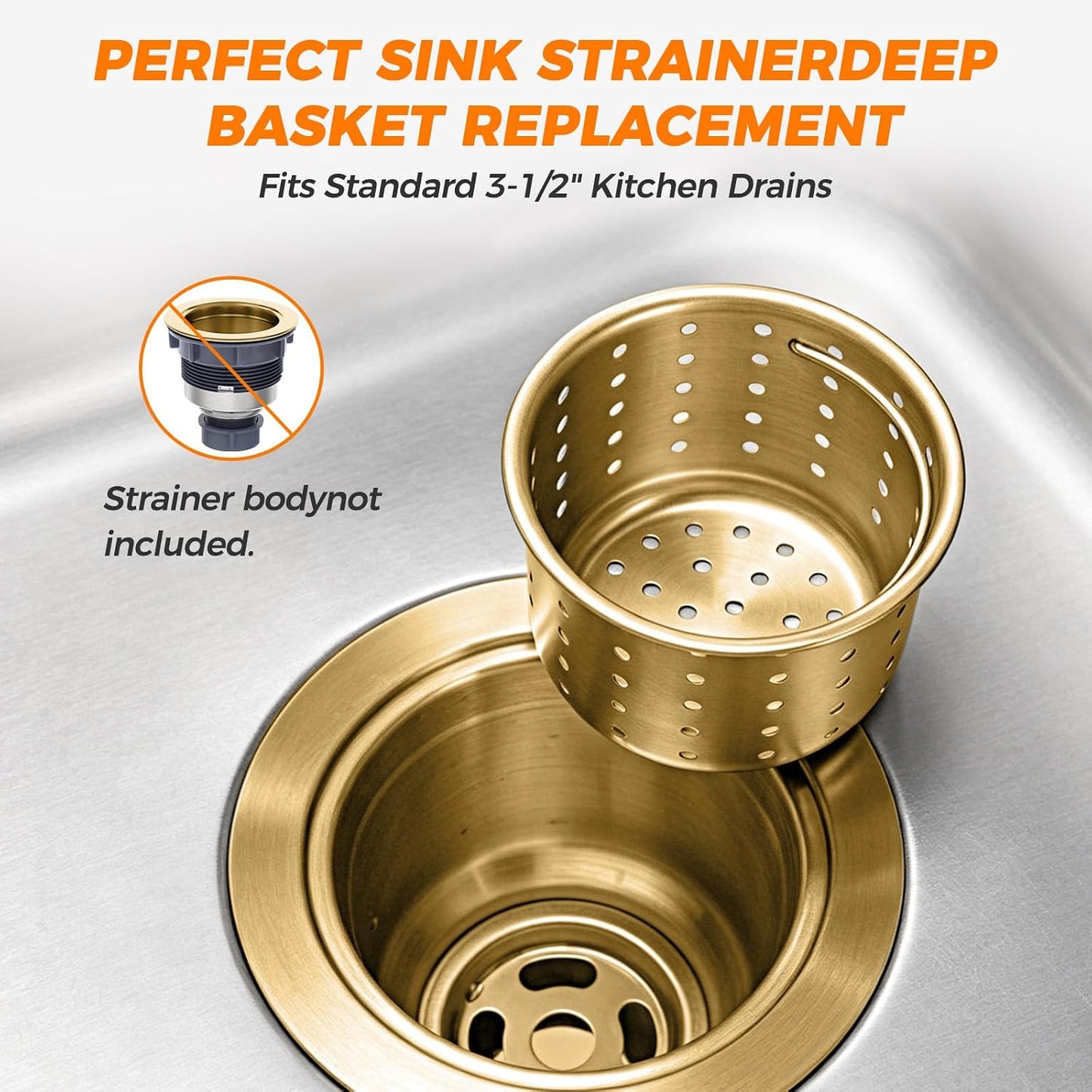 Deep Sink Strainer Basket – Fits Standard 3-1/2" Kitchen Drains – Stainless Steel Removable Strainer with 30 Disposable Mesh Bags – Makes Cleaning Food Debris Quick & Easy