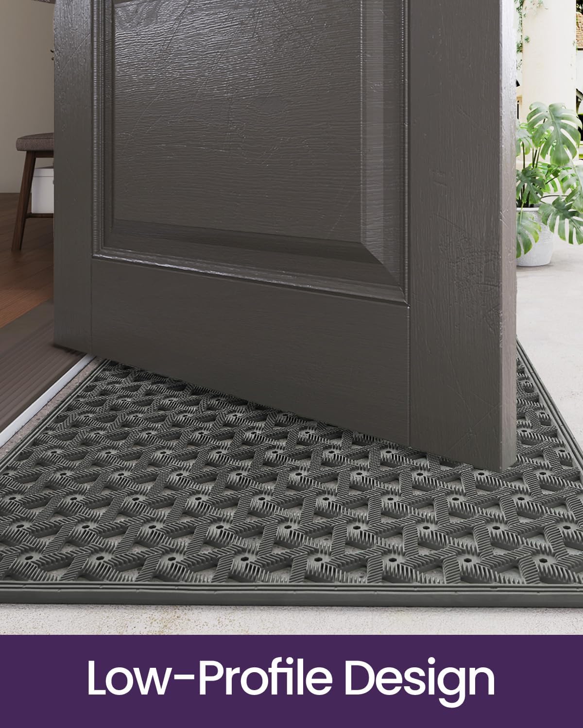 DEXI Front Door Mat Outside Entrance Rubber 19x30, Welcome Floor Doormat Heavy Duty Non Slip, Dirt Trapper Waterproof Exterior Entry Mats All Weather for Patio Entryway Drainage, Black