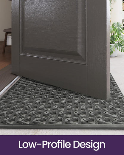 DEXI Front Door Mat Outside Entrance Rubber 19x30, Welcome Floor Doormat Heavy Duty Non Slip, Dirt Trapper Waterproof Exterior Entry Mats All Weather for Patio Entryway Drainage, Black