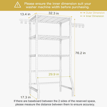 Ulif U8 Mini Laundry Room Storage Organizer, Over the Washer and Dryer Storage Shelves for Laundry Organization, 29.5”W x 17.3”D x 76.2”H, Suit Washing Machine Width within 27.1”, Hold 304 lb, Black