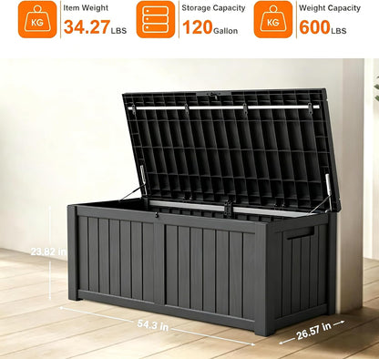 DRATO 180 Gallon Outdoor Storage Box, Large Waterproof Deck Box, Lockable Resin Storage Container with Reinforced Support for Patio Cushions, Garden Tools, UV-Resistant Outdoor Chest（Black，180 Gallon）