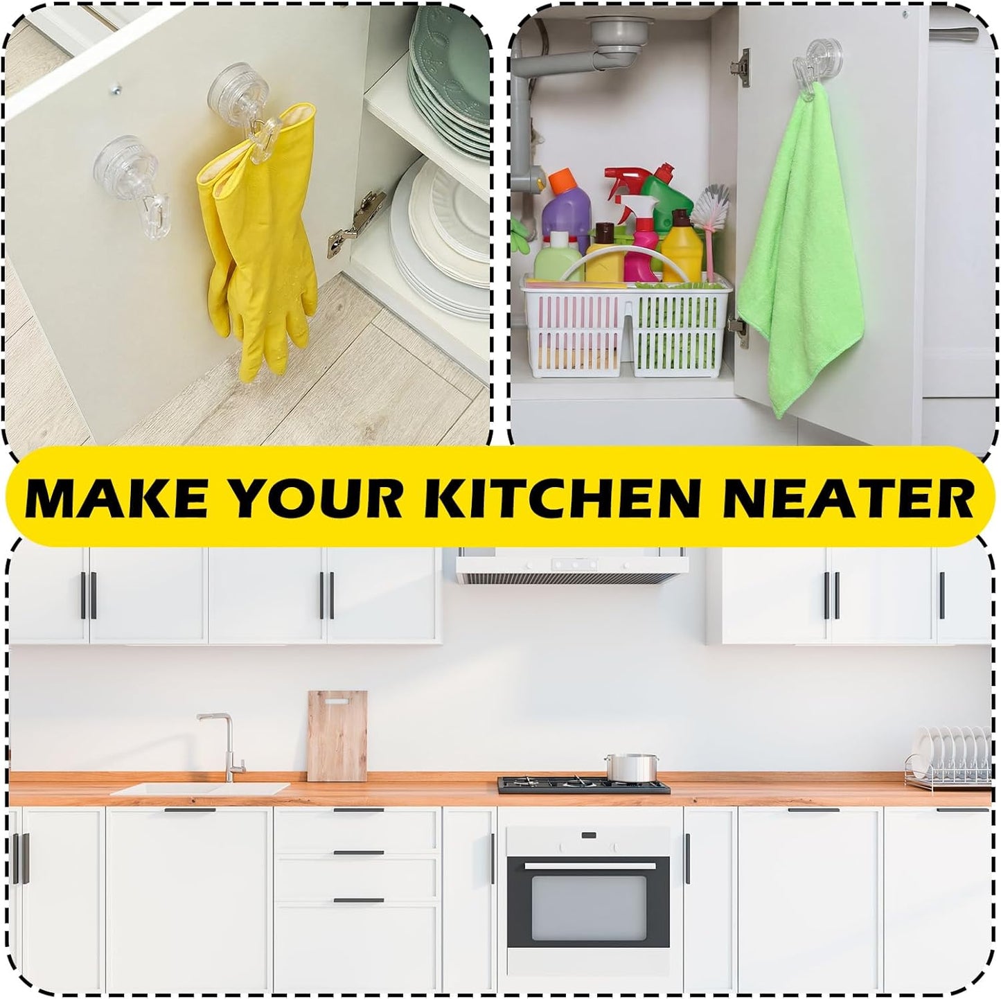 Geelin Dish Glove Clip with Suction Cup Easy Install Removable Transparent Plastic Wall Mounted Hook for Kitchen Use Space-Saving Washable Design for Dish Gloves Towels(2 Pcs)