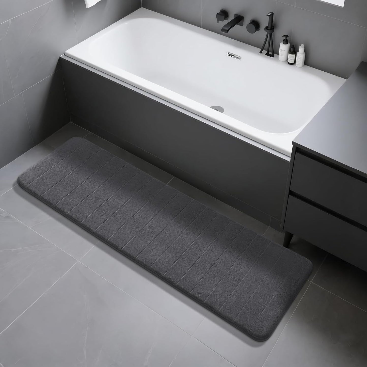 Yimobra Memory Foam Bath Mat, Super Soft Absorbent Bathroom Rug Non Slip, Quick Dry, Machine Washable Floor Carpet for Tub Shower, Home Decor Accessories, 24x17, Grey