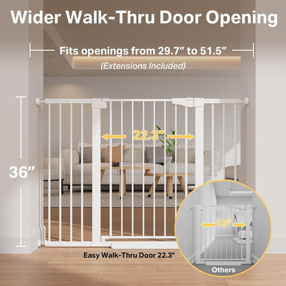 Cumbor 29.7-48" Baby Gate for Stairs, Mom's Choice Awards Winner-Dog Gate for Doorways, Auto Close Safety Pet Gate for Dogs Indoor, Easy Install Pressure Mounted Child Gate with Walk Thru Door, Brown