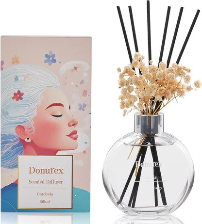 Flower Reed Diffuser Set 5.07oz Satin Rose Scent Diffuser with Sticks Home Fragrance Reed Diffuser for Bathroom Shelf Decor