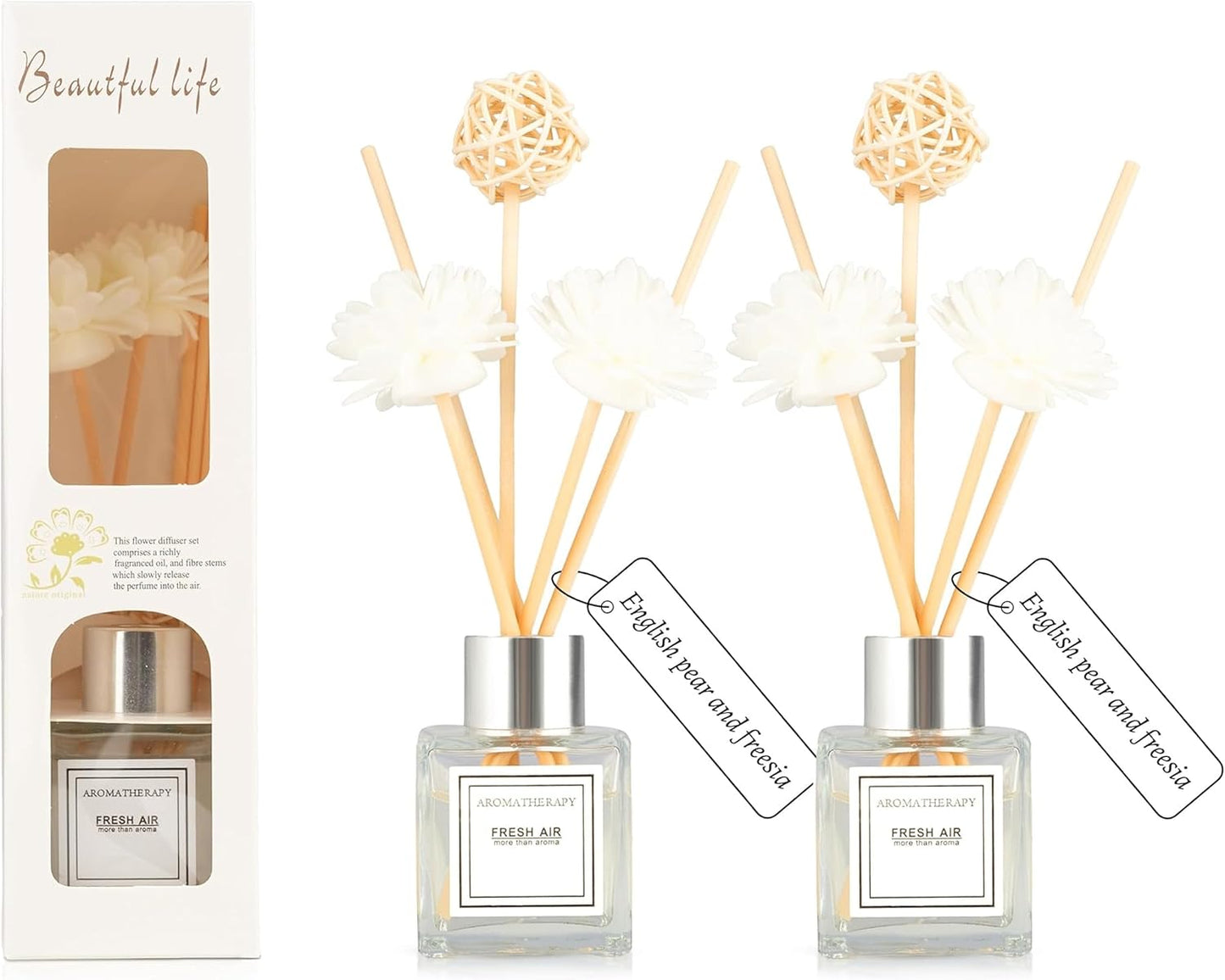 Reed Diffuser Set, 1.7 fl oz Scent Diffuser with Sticks, Freesia Scent for Bathroom Accessories Shelf Decor, Air Fresheners for Home, Home Fragrance Products, House Office Room Decor Aesthetic Gift