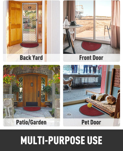 tchdio Door Mat Outdoor Indoor Entrance Doormat-Semicircular Durable Rubber Non Slip Front Door Mat for Outside Inside Entry Entryway Dirt Trapper WelcomeMat for Muddy Paws and Shoes-Black 17”x30”