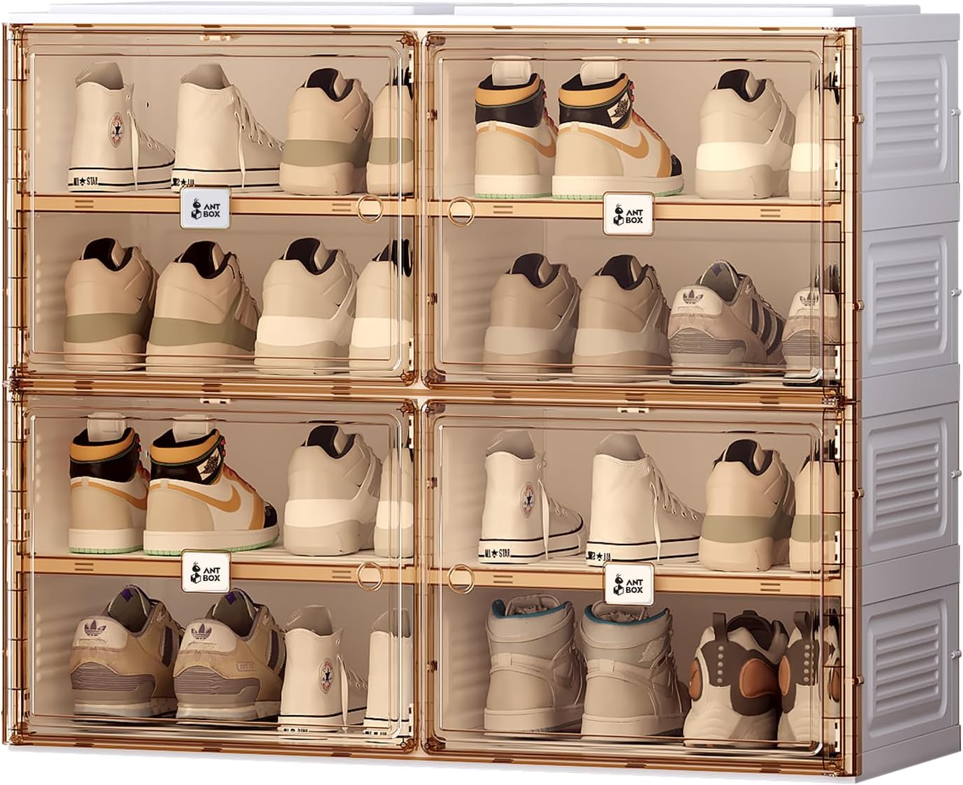 ANTBOX Portable Shoe Rack Organizer for Closet Entryway, Stackable Sneaker Storage Shoe Cabinet with Magnetic Clear Door, Large Plastic Storage containers Bins with Lids 7 Tiers 28 Pairs
