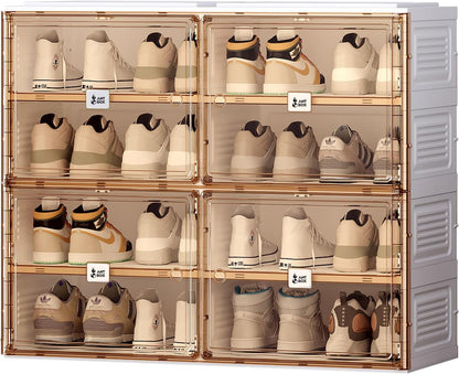 ANTBOX Portable Shoe Rack Organizer for Closet Entryway, Stackable Sneaker Storage Shoe Cabinet with Magnetic Clear Door, Large Plastic Storage containers Bins with Lids 7 Tiers 28 Pairs