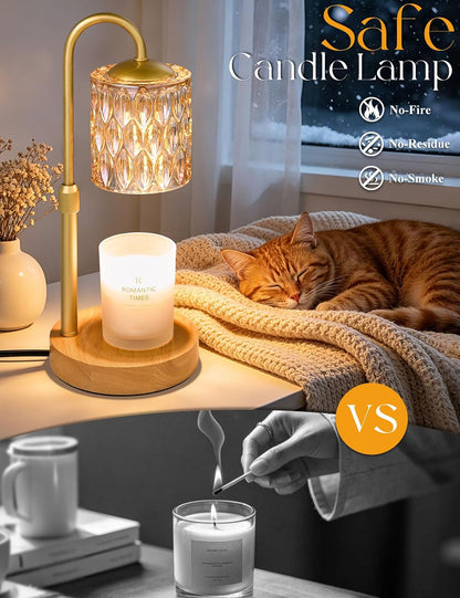 Briever Dimmable Candle Warmer Lamp with Timer, Height Adjustable Electric Candle Wax Warmer, Christmas Birthday Gifts for Women Mom, House Warming Gifts New Home Room Decor, Walnut Solid Wood Base