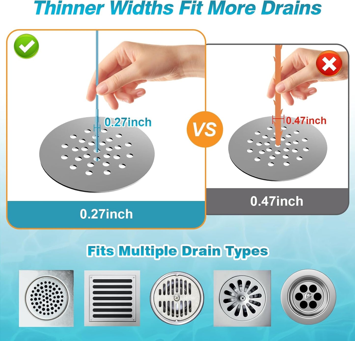 4 Pack Snake Drain Hair Removal Tool, Reusable Drain Snake Hair Drain Clog Remover Tool, 50 Inch Anti-break Steel Shower Drain Snake for Bathtub, Bathroom Sink Drain Unclog