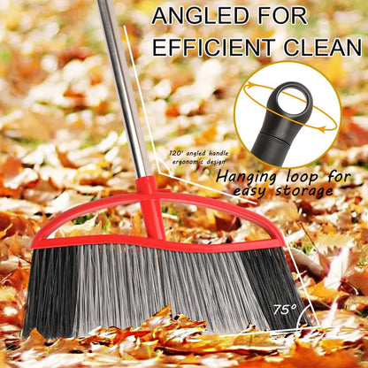 Commercial Heavy Duty Outdoor Broom, 15.7" Extra Wide Angle Broom with 4-Layer Stiff Bristles, Adjustable 38-53.5" Handle for Patio Garage Garden Yard Concrete (Red)