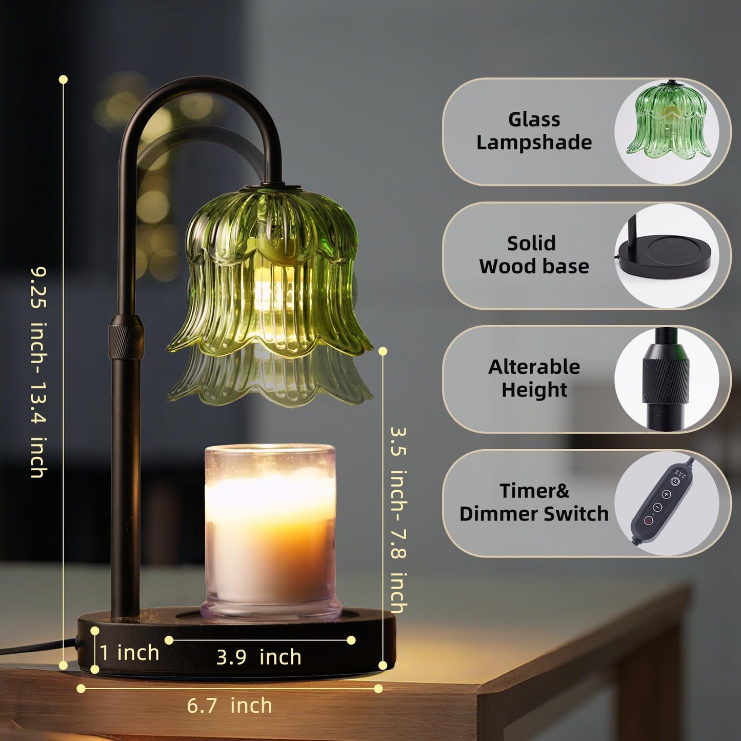 CRMILL Candle Warmer Lamp with Timer: Adjustable Dimmable Height Adjustable Warming - Flower Shape Wax Lamp Jar Candles No Flame Modern Home Decor Table Lights - Home Living Bedroom