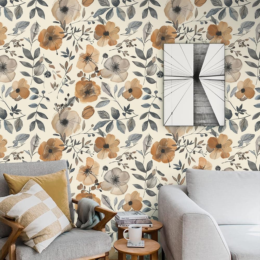 Floral Peel and Stick Wallpaper, 17.71" x 118.1" - Removable, Waterproof, Decorative Vinyl Wallpaper for Bedroom, Living Room