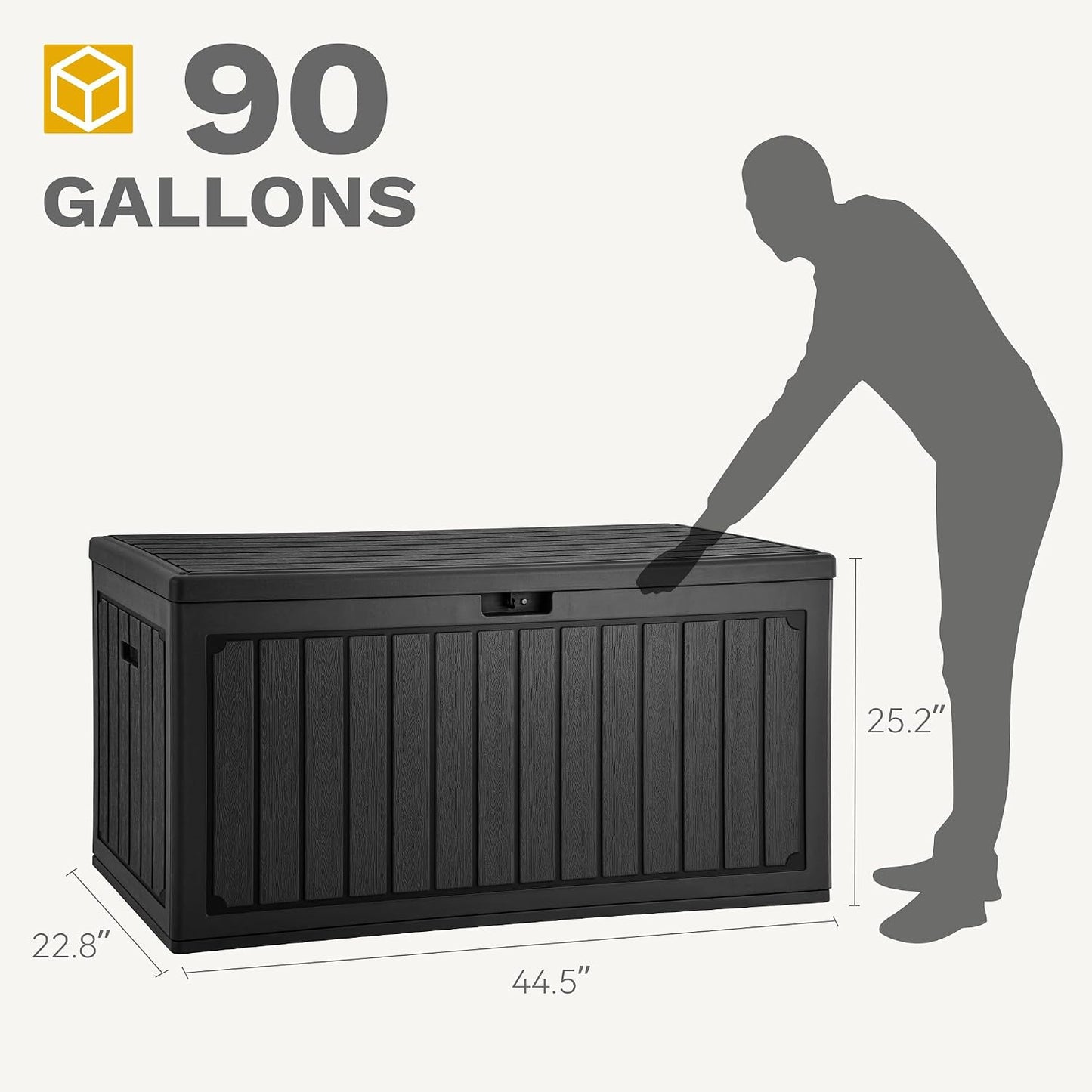 DWVO 100 Gallon Outdoor Storage Box, Large Deck Box Lockable Waterproof and UV Resistant Resin for Gardening Tools, Pool Supplies, Patio Cushions (Black)