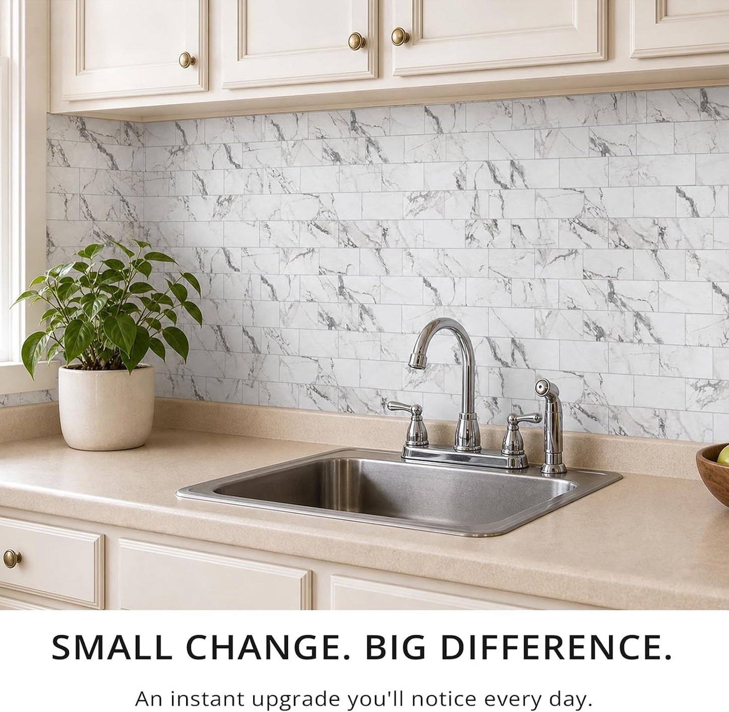 StyloVue 100 Pieces Peel and Stick Backsplash for Kitchen, 3" x 6" PVC Subway Tile, Glossy White with Dark Gray Grout, Self Adhesive Stick on Wall Tiles for Kitchen, Bathroom, Fireplace, RV