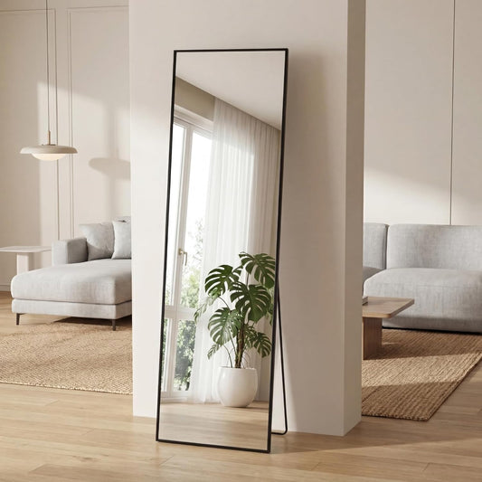 Sweetcrispy 56"x15" Full Length Mirror, Standing Full Body Mirror, Gold | Aluminum Alloy Thin Frame, Floor or Standing, Suitable for Bedroom, Living Room, Cloakroom