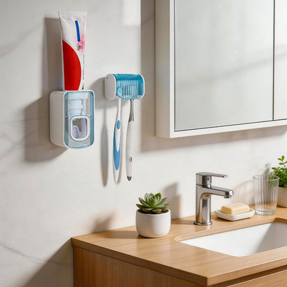 1 Pack Toothbrush Holder Wall Mounted with Cover for Bathroom, 2 Slots Toothbrush Storage Organizer for Shower, Self Adhesive Toothbrush Hanger (Grey)