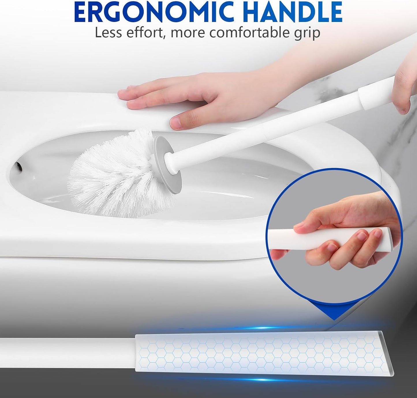 Toilet Brush and Holder Set, Silicone Toilet Bowl Brush, Bathroom Accessories, Durable Toilet Scrubber Bristles, Compact Size for RV, Wall Mountable, Drip-Proof, Deep Cleaning. (White)