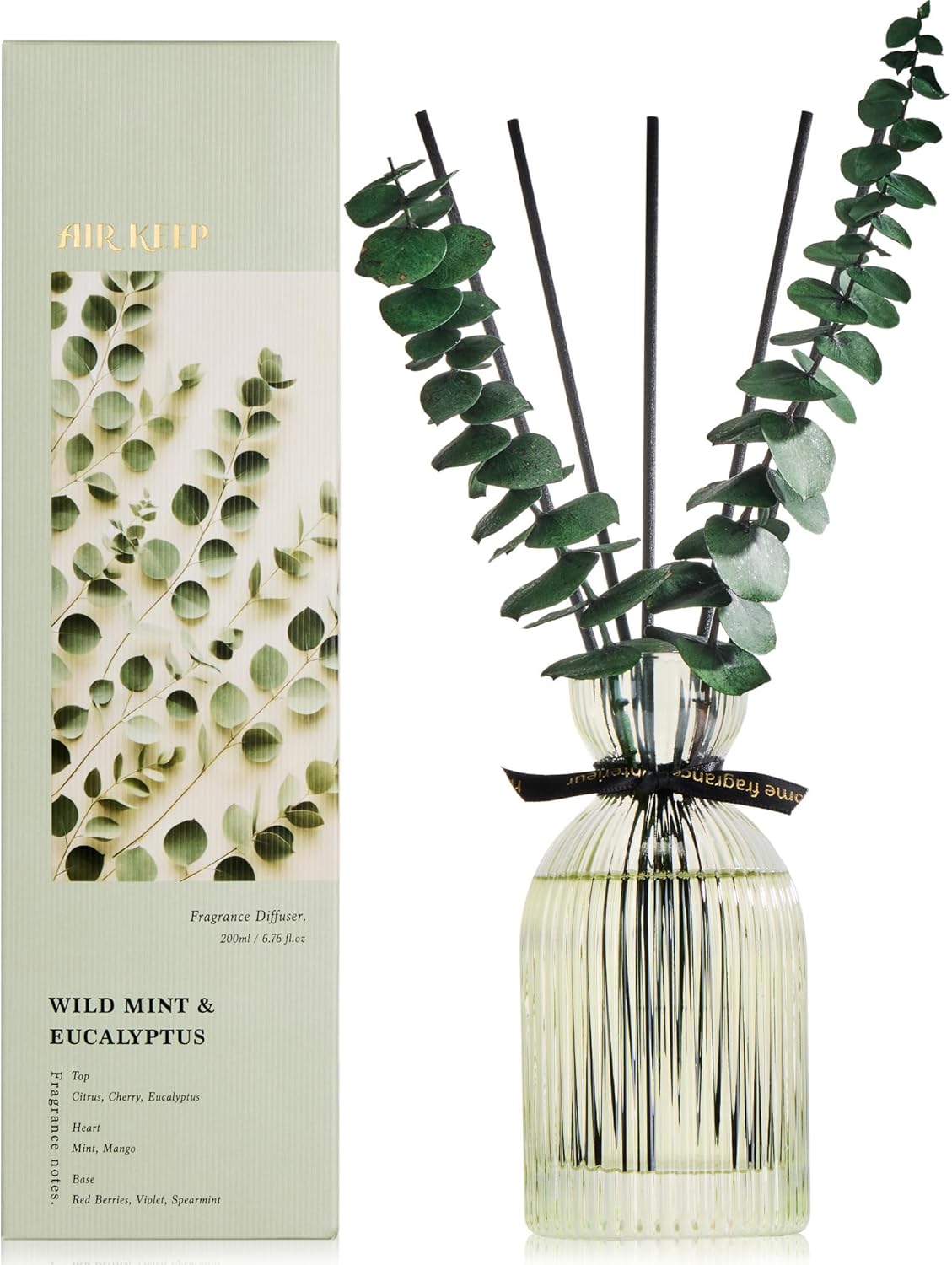 Airkeep Reed Diffuser Set 6.76 oz – Cherry Blossom Home Fragrance with Eucalyptus Sticks – Decorative Glass Bottle for Bathroom, Bedroom & Living Room Décor – Gift Ready