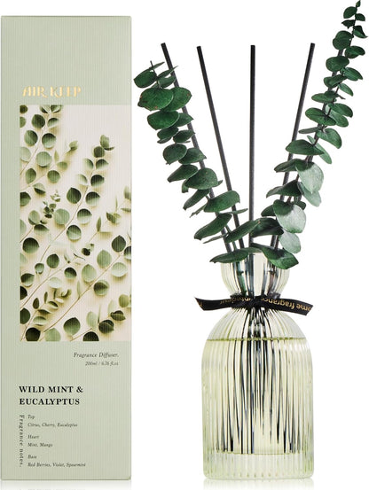 Airkeep Reed Diffuser Set 6.76 oz – Cherry Blossom Home Fragrance with Eucalyptus Sticks – Decorative Glass Bottle for Bathroom, Bedroom & Living Room Décor – Gift Ready