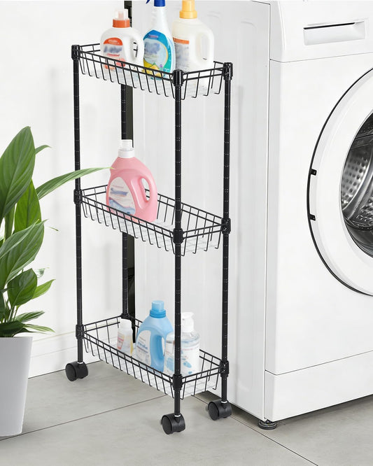 GarveeHome Slim Rolling Storage Cart, 4 Tier Metal Utility Cart with Wheels, Adjustable Shelving Unit Basket for Kitchen Bathroom Laundry Room Living Room & Narrow Corner, 15.75"X5.91"X31.5", Black