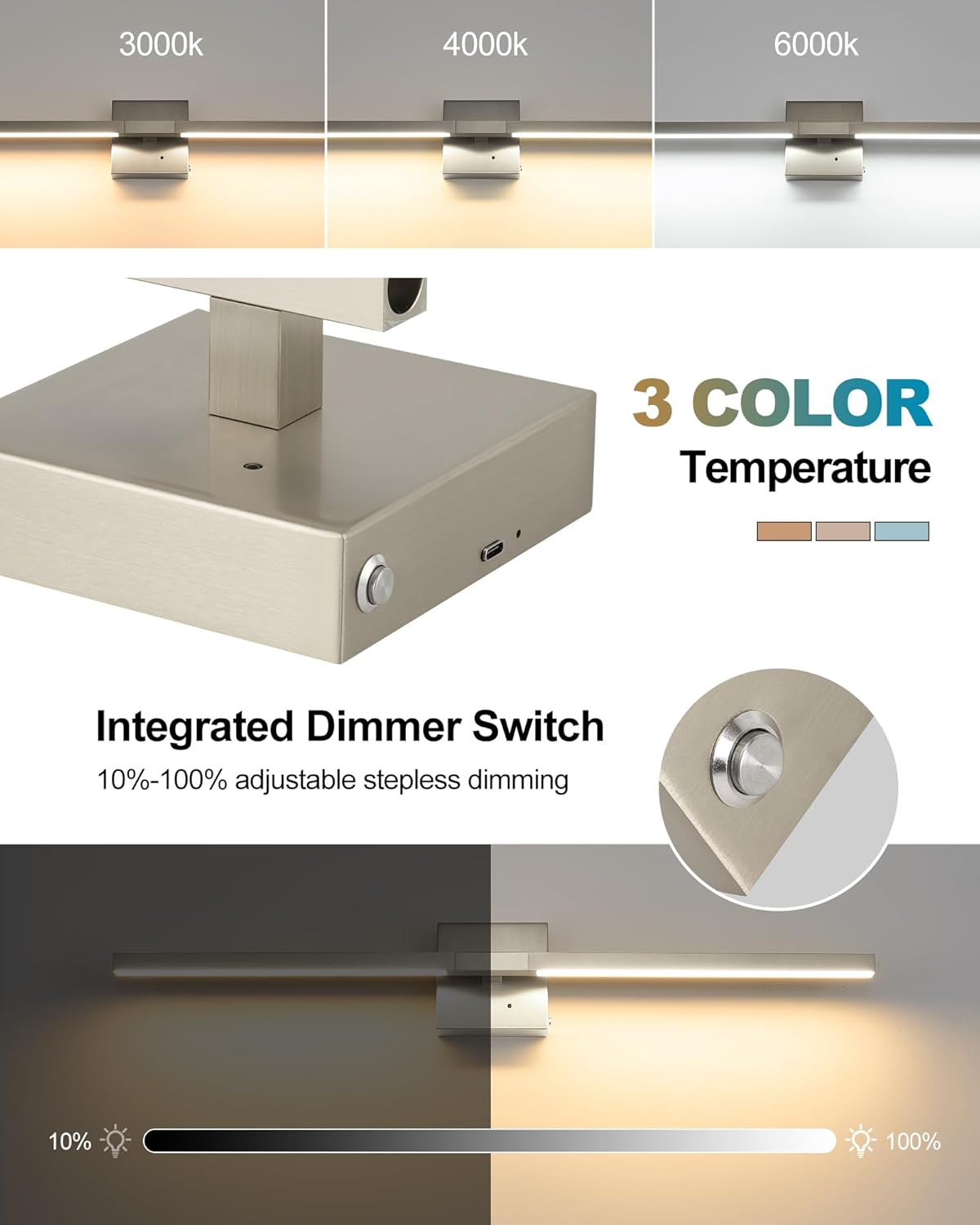 8000mAh Battery Operated Wall Sconce with Remote Control, 3000K-6000K Dimmable Black Wireless Rechargeable Wall Sconces Set of Two with Timer Function for Living Room, Bedroom, Stairwell, TV 24 Inch