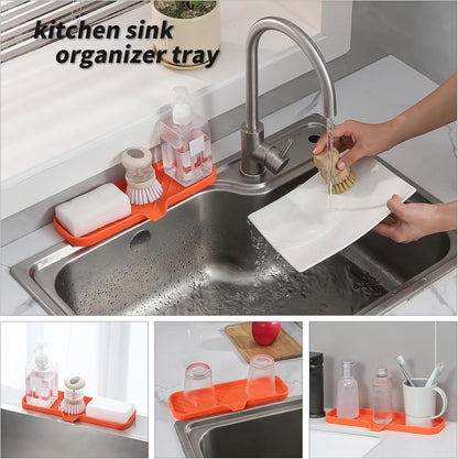 MicoYang Silicone Bathroom Soap Dishes with Drain Spout-Bathroom and Kitchen Sink Organizer,Sponge Holder,Dish Soap Tray,Perfect for Dispenser,Scrubber,Bottle,Cup on Sink or Counter-Coffee 4.9"×3.2"