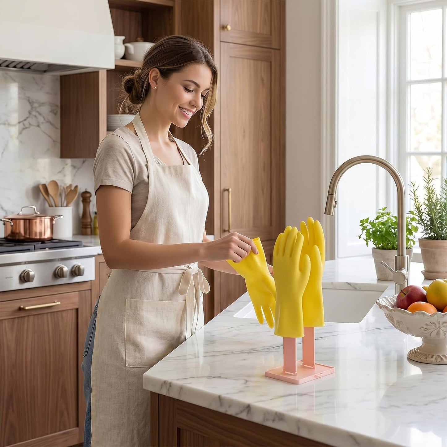 Kitchen Dish Glove Holder Reusable Plastic Dishwashing Gloves Drying Rack, Rubber Mitten Clothes Dryer Washing Sink Holders Stand Towel Hanger for Dish Gloves Rags Sponge Food Bag Organizer(Blue)