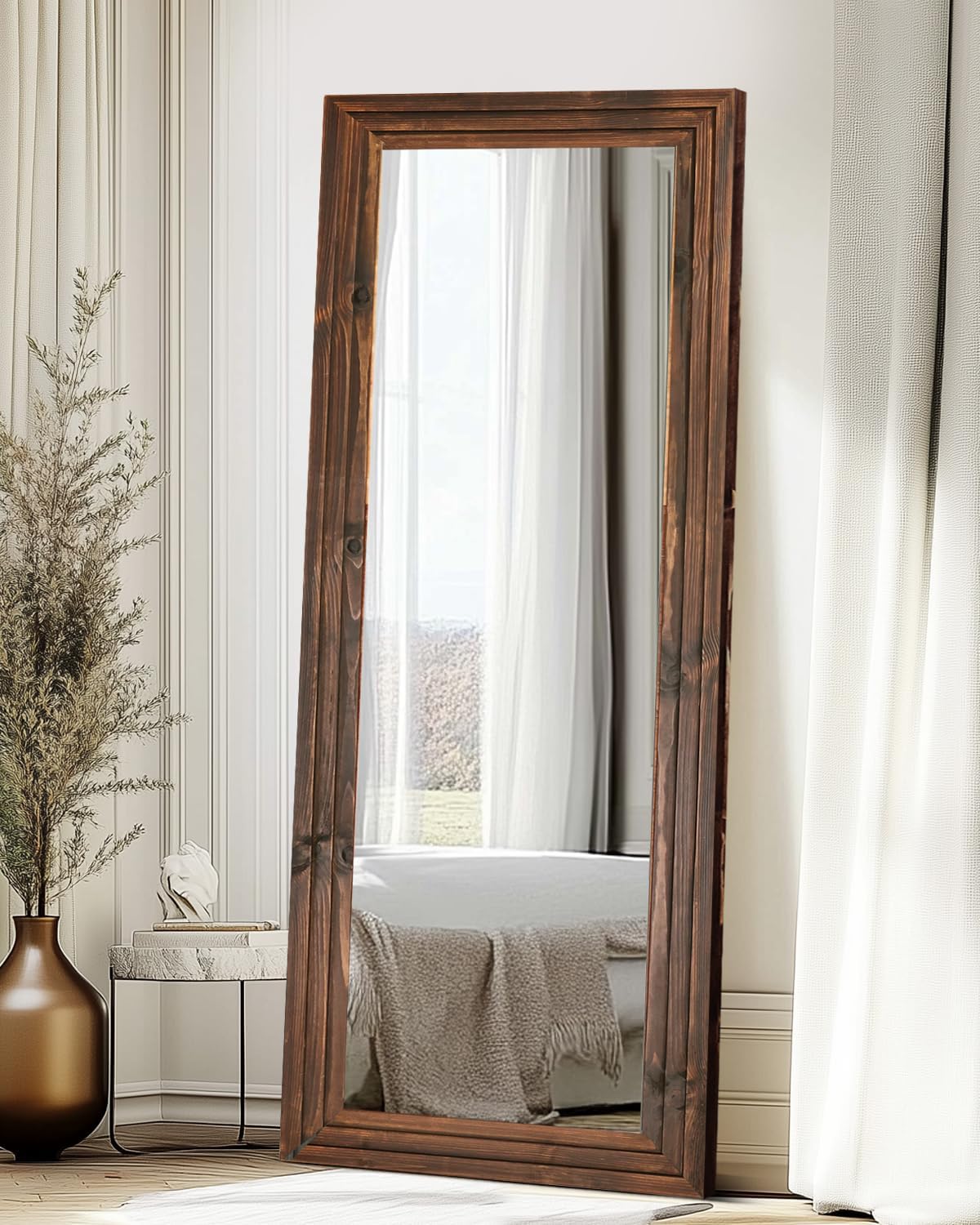 Full Length Mirror 65"x22" with Stand Solid Wood Frame Floor Large Mirror for Living Room, Bedroom Hanging Standing or Leaning Wall-Mounted, New Black