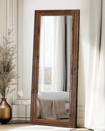 Full Length Mirror 65"x22" with Stand Solid Wood Frame Floor Large Mirror for Living Room, Bedroom Hanging Standing or Leaning Wall-Mounted, New Black