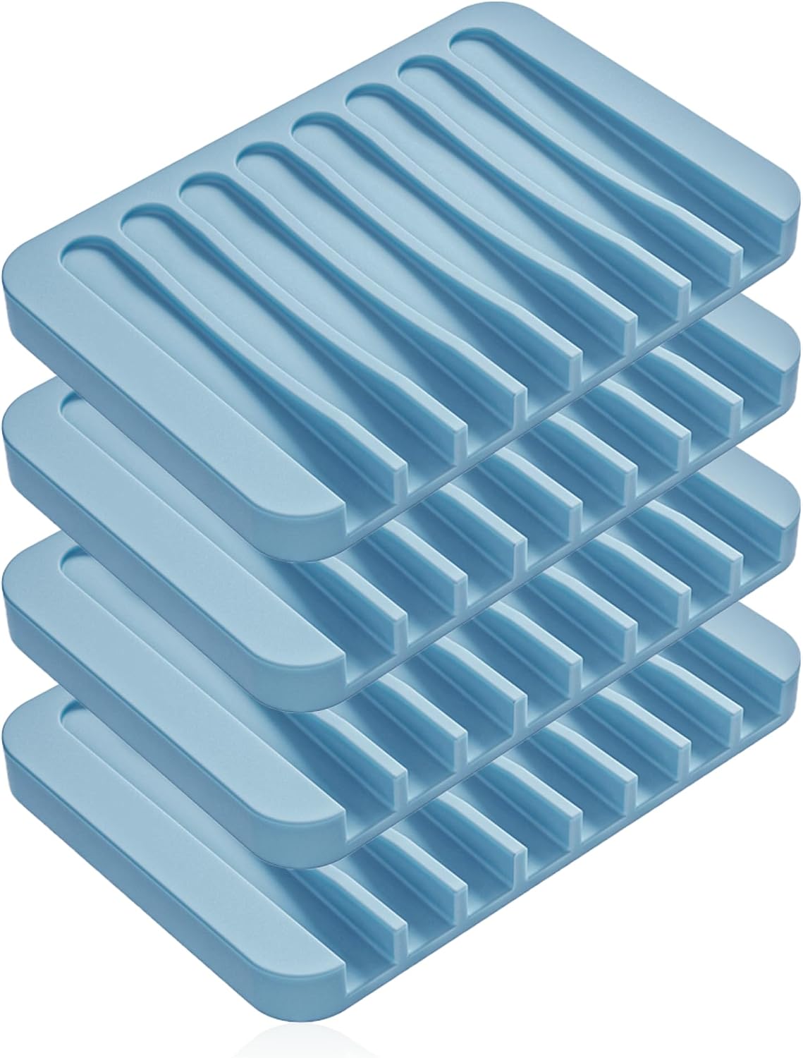 4-Pack Self Draining Soap Dish for Shower Bathroom Waterfall Silicone Soap Saver Tray Sponge Holder for Kitchen Sink Non-Slip Easy Clean (Black and White)